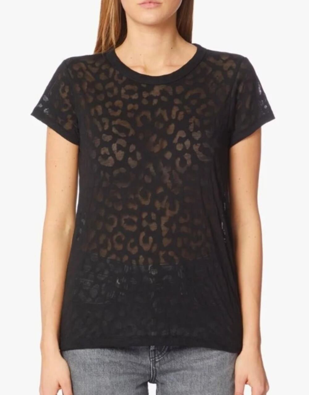 Rag & Bone The Burnout Tee Black Leopard Semi Sheer Crew Neck Women's M